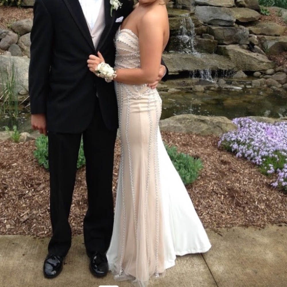 Xcite strapless prom dress with bead detailing